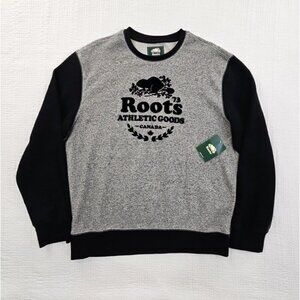 Roots Canada Crew Neck Sweatshirt Women's Large Long Sleeve Gray Black EUC LN